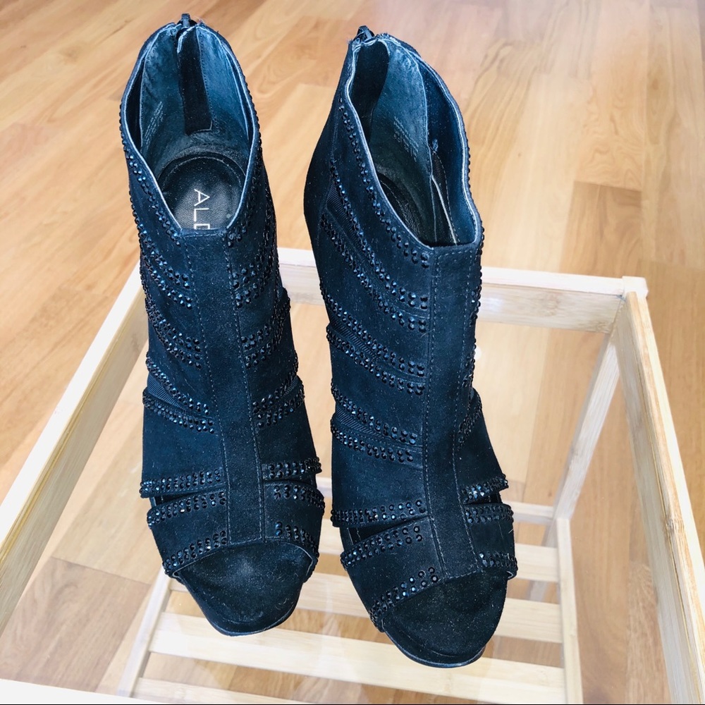 ALDO/ BLACK RHINESTONE HIGH HEEL BOOTIES